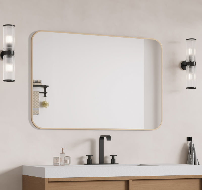 Laviva 313MFLAT-4836SB Latitude 48" x 36" Rectangular Soft Radius Metal Framed Satin Brass Mirror - Reversible Mount