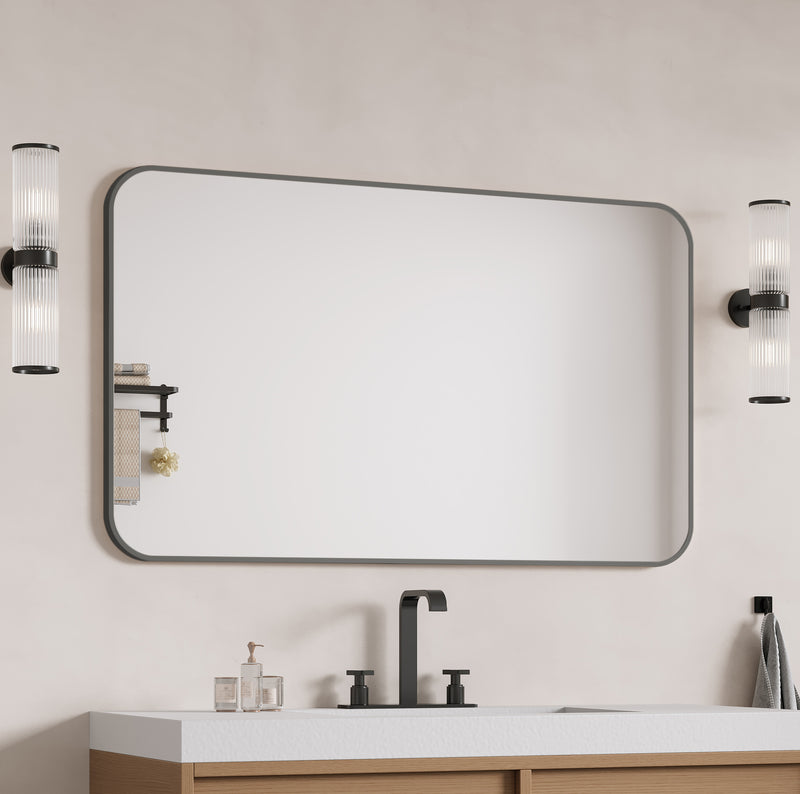 Laviva 313MFLAT-6036MB Latitude 60" x 36" Rectangular Soft Radius Metal Framed Matte Black Mirror - Reversible Mount