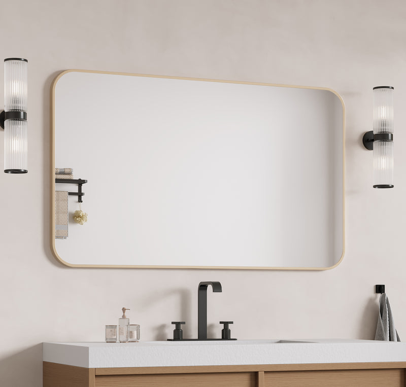 Laviva 313MFLAT-6036SB Latitude 60" x 36" Rectangular Soft Radius Metal Framed Satin Brass Mirror - Reversible Mount
