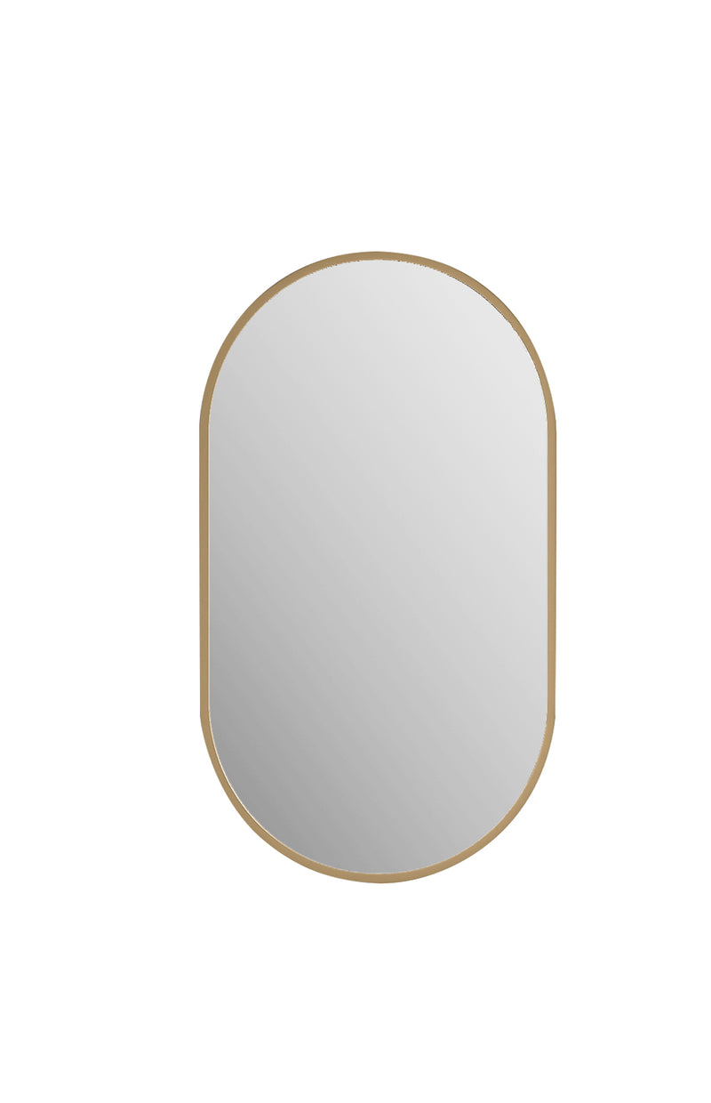 Laviva 313MFPIL-1832SB Pill 18" x 32" Oval Metal Framed Mirror in Satin Brass - Reversible Mount