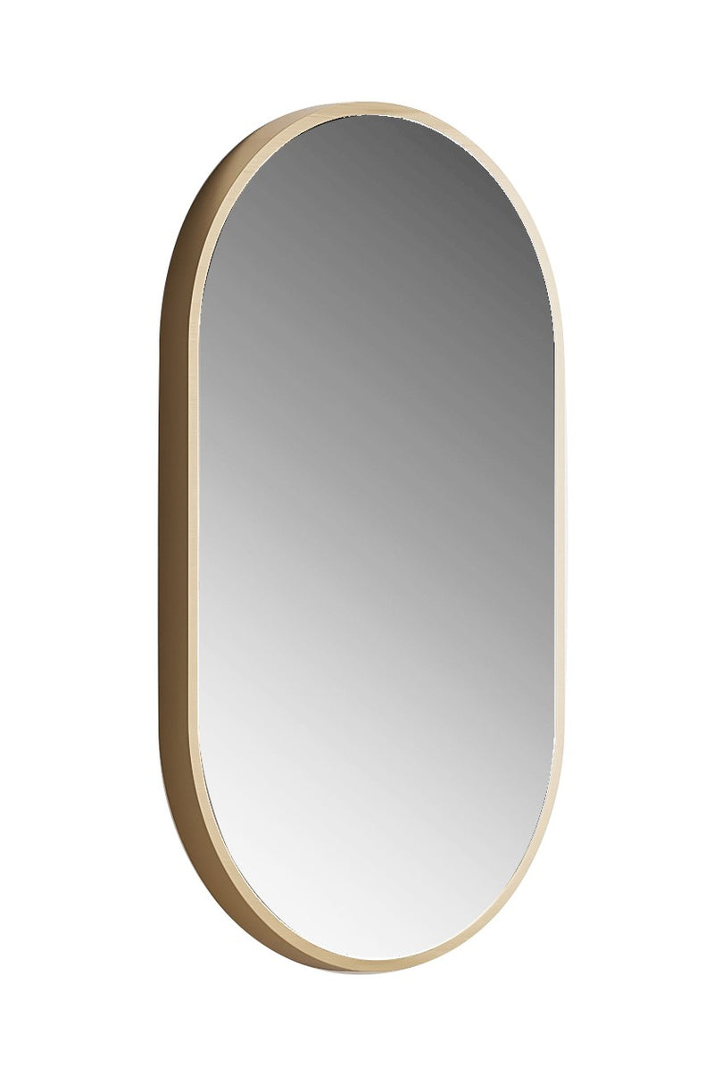 Laviva 313MFPIL-1832SB Pill 18" x 32" Oval Metal Framed Mirror in Satin Brass - Reversible Mount