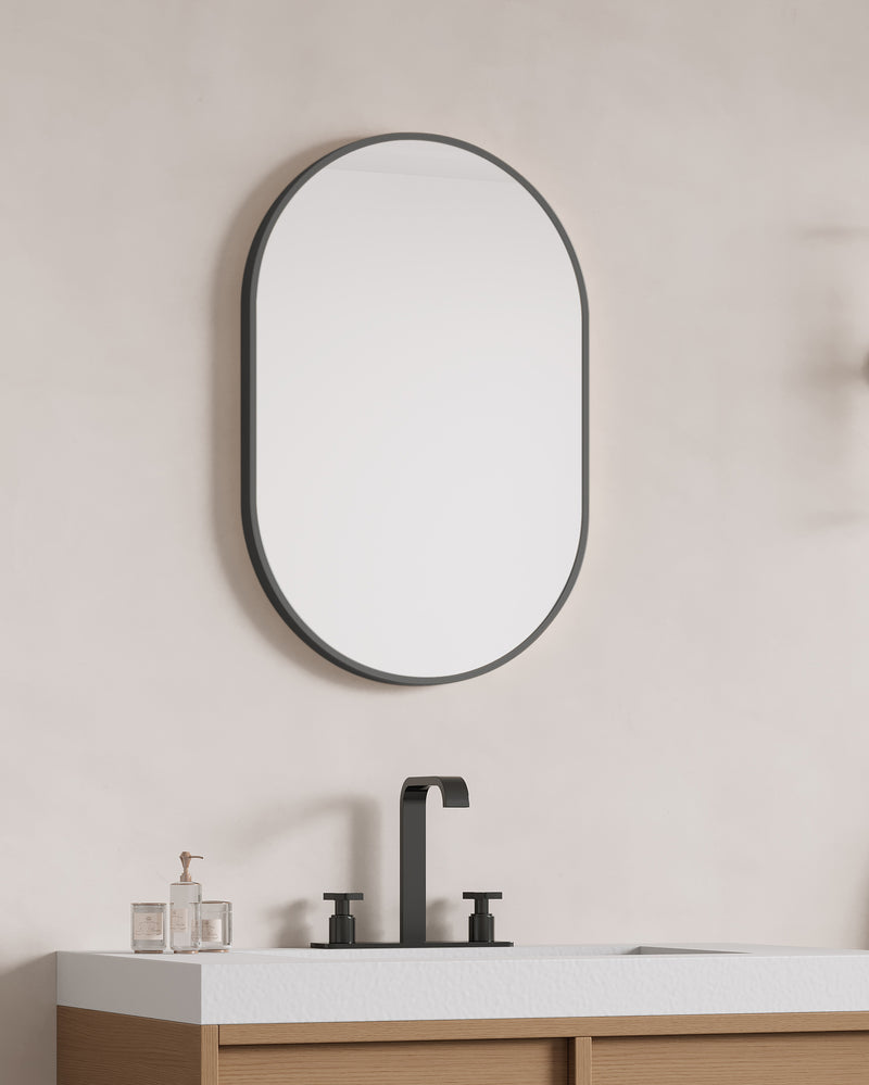 Laviva 313MFPIL-2436MB Pill 24" x 36" Oval Metal Framed Mirror in Matte Black - Reversible Mount
