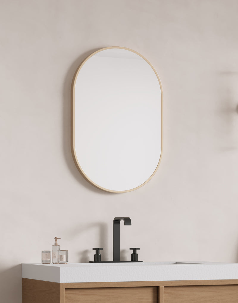 Laviva 313MFPIL-2436SB Pill 24" x 36" Oval Metal Framed Mirror in Satin Brass - Reversible Mount