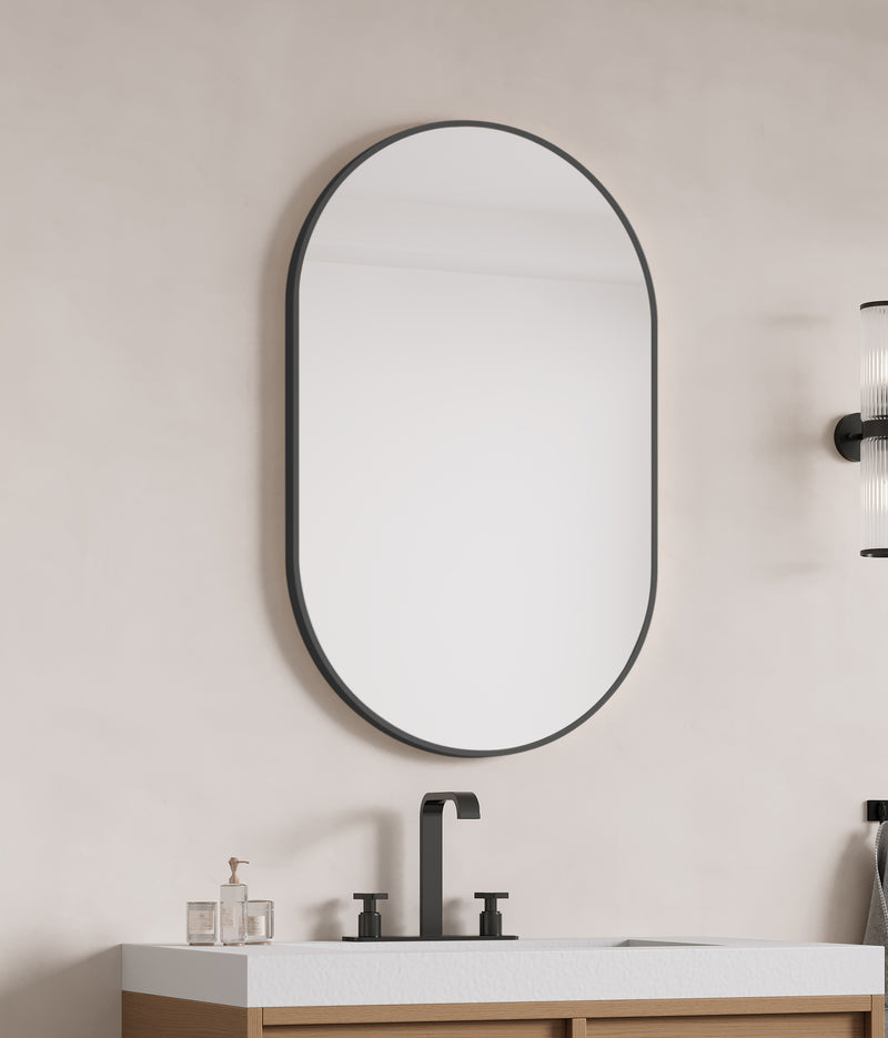 Laviva 313MFPIL-3048MB Pill 30" x 48" Oval Metal Framed Mirror in Matte Black - Reversible Mount