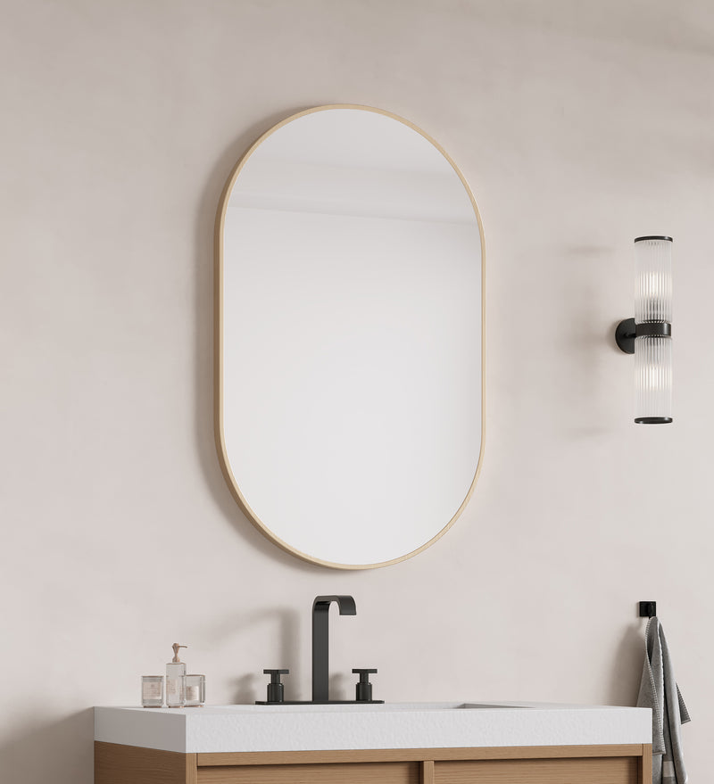 Laviva 313MFPIL-3048SB Pill 30" x 48" Oval Metal Framed Mirror in Satin Brass - Reversible Mount