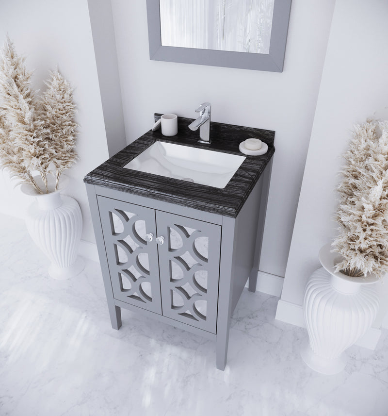 Laviva 313MKSH-24G-BW Mediterraneo 24" Grey Bathroom Vanity with Black Wood Marble Countertop - view 7