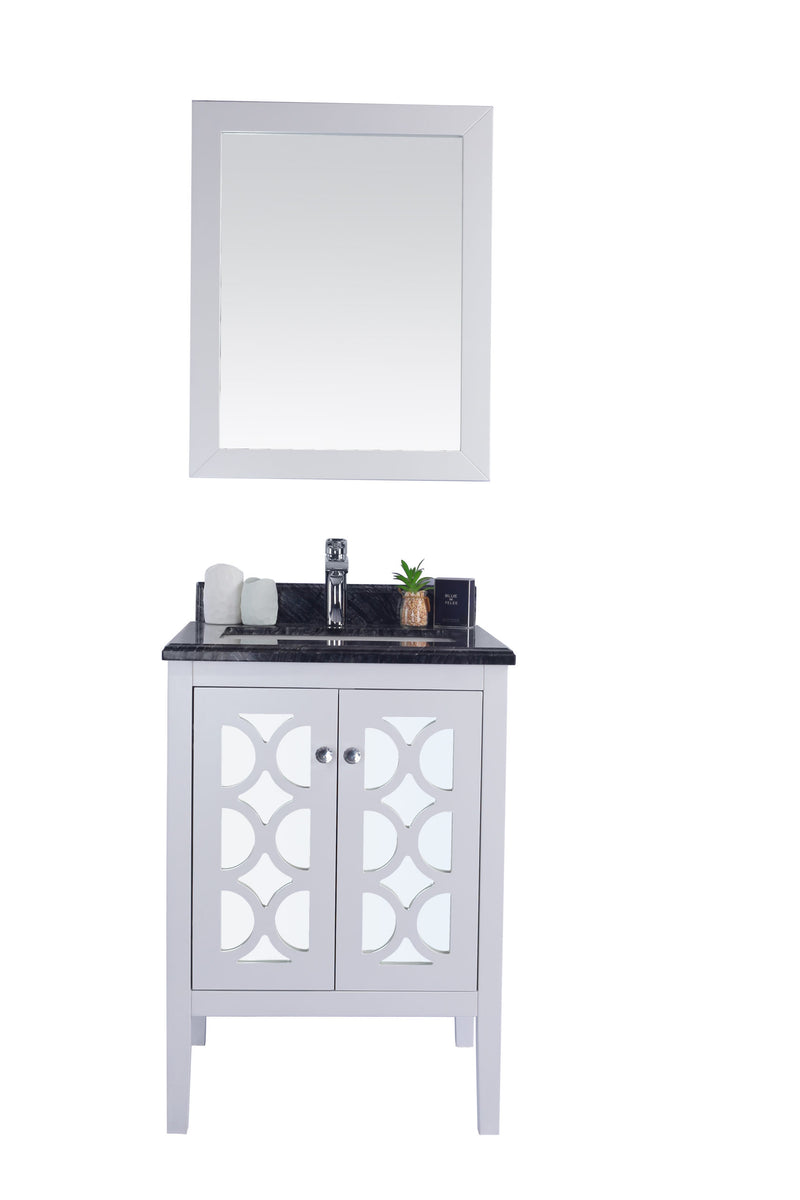 Laviva 313MKSH-24W-BW Mediterraneo 24" White Bathroom Vanity with Black Wood Marble Countertop