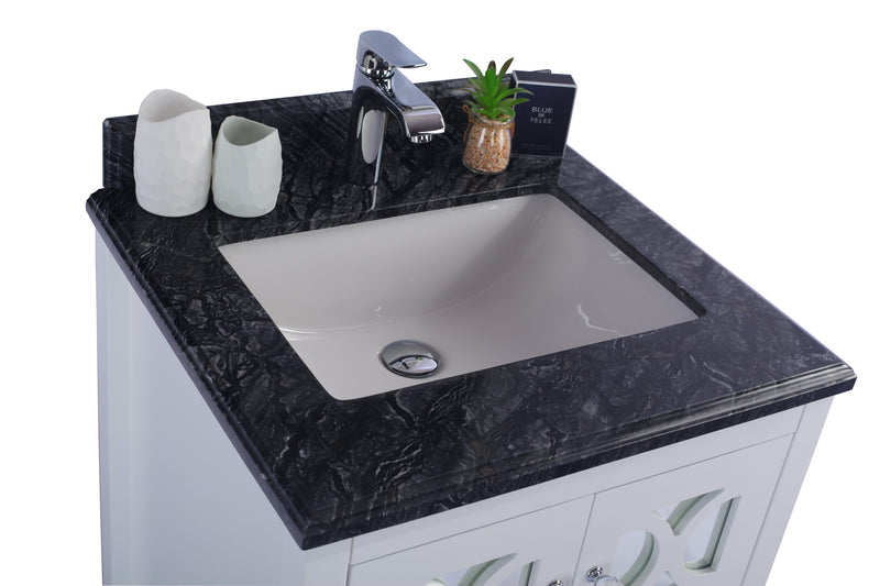 Laviva 313MKSH-24W-BW Mediterraneo 24" White Bathroom Vanity with Black Wood Marble Countertop - view 3