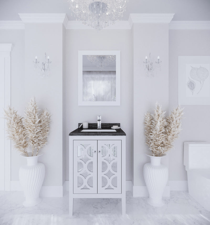 Laviva 313MKSH-24W-BW Mediterraneo 24" White Bathroom Vanity with Black Wood Marble Countertop - view 8