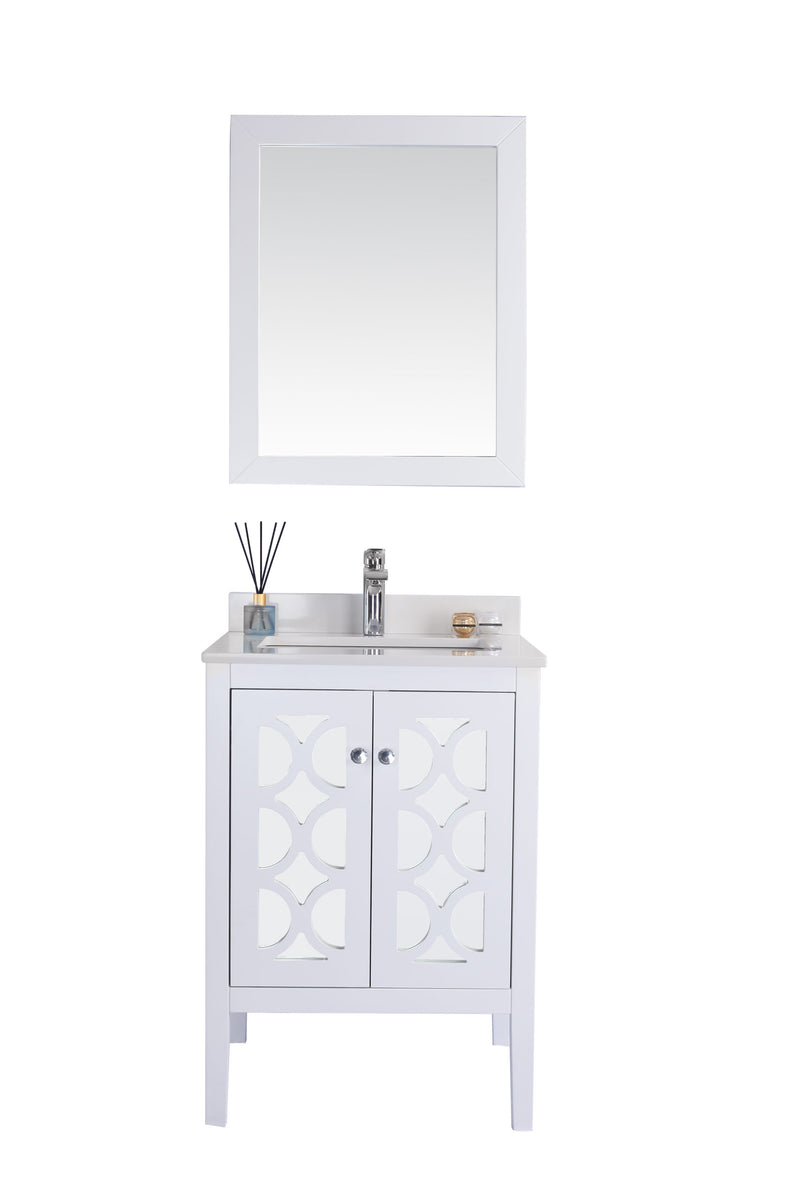 Laviva 313MKSH-24W-WQ Mediterraneo 24" White Bathroom Vanity with White Quartz Countertop
