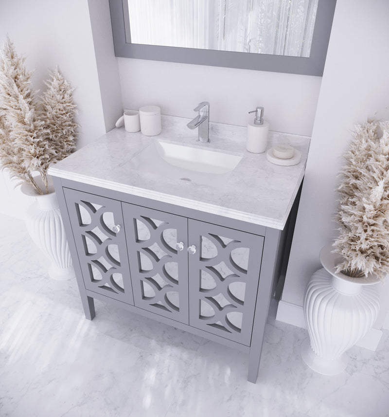 Laviva 313MKSH-36G-WC Mediterraneo 36" Grey Bathroom Vanity with White Carrara Marble Countertop - view 7