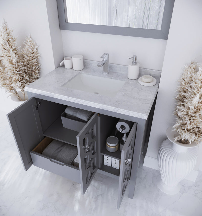 Laviva 313MKSH-36G-WC Mediterraneo 36" Grey Bathroom Vanity with White Carrara Marble Countertop - view 8
