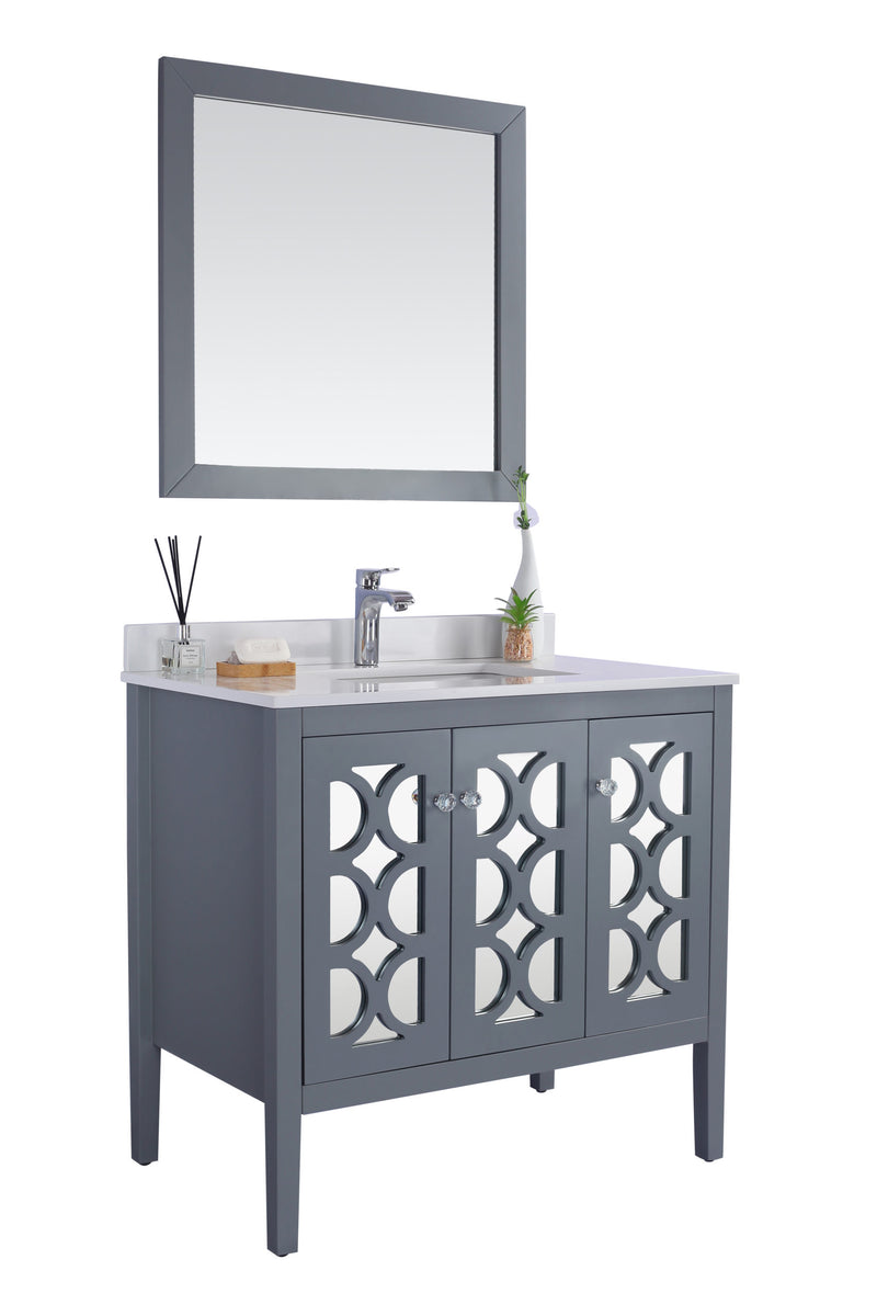Laviva 313MKSH-36G-WQ Mediterraneo 36" Grey Bathroom Vanity with White Quartz Countertop - view 2