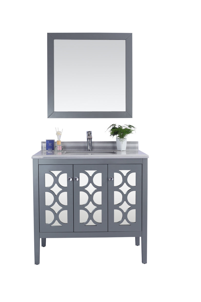 Laviva 313MKSH-36G-WS Mediterraneo 36" Grey Bathroom Vanity with White Stripes Marble Countertop