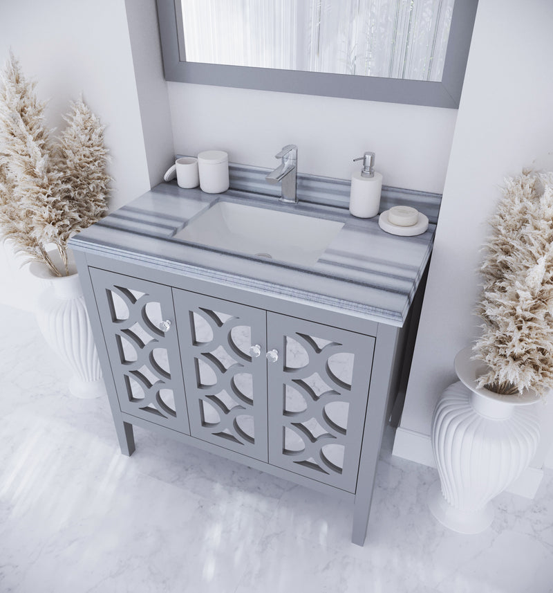Laviva 313MKSH-36G-WS Mediterraneo 36" Grey Bathroom Vanity with White Stripes Marble Countertop - view 2