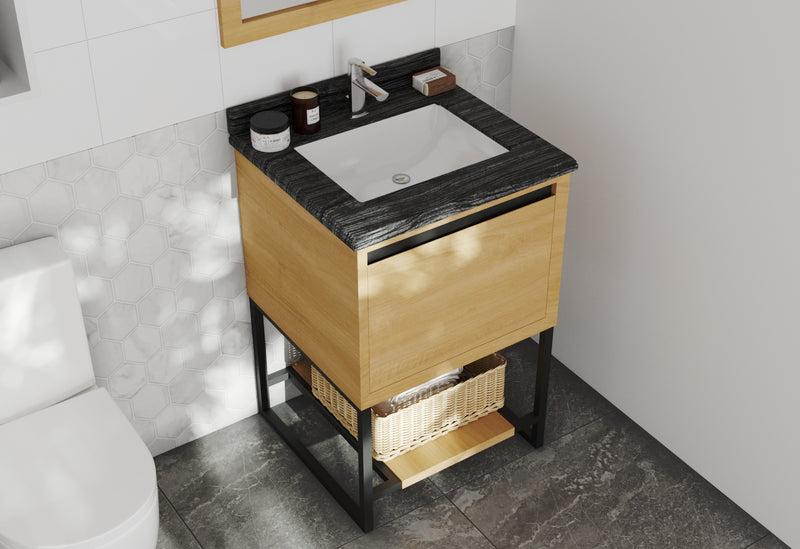 Laviva 313SMR-24CO-BW Alto 24” California White Oak Bathroom Vanity with Black Wood Marble Countertop