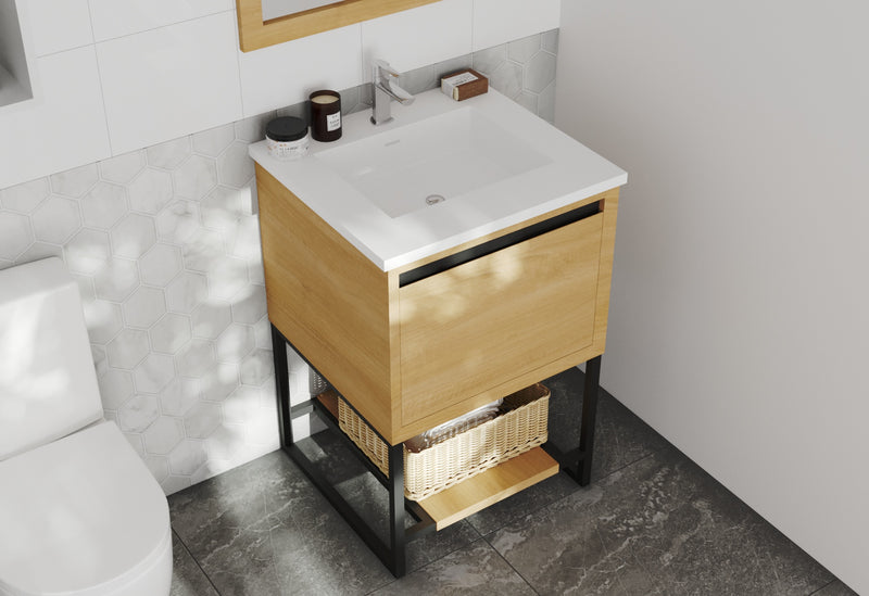 Laviva 313SMR-24CO-MW Alto 24" California White Oak Bathroom Vanity with Matte White VIVA Stone Solid Surface Countertop