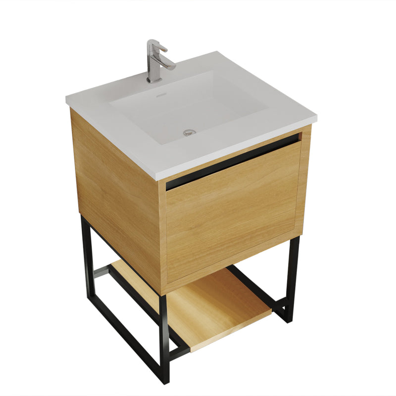 Laviva 313SMR-24CO-MW Alto 24" California White Oak Bathroom Vanity with Matte White VIVA Stone Solid Surface Countertop