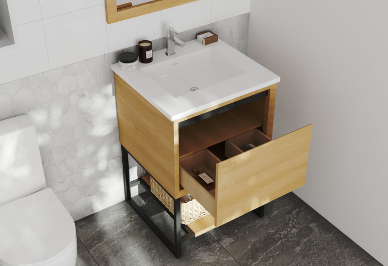 Laviva 313SMR-24CO-MW Alto 24" California White Oak Bathroom Vanity with Matte White VIVA Stone Solid Surface Countertop