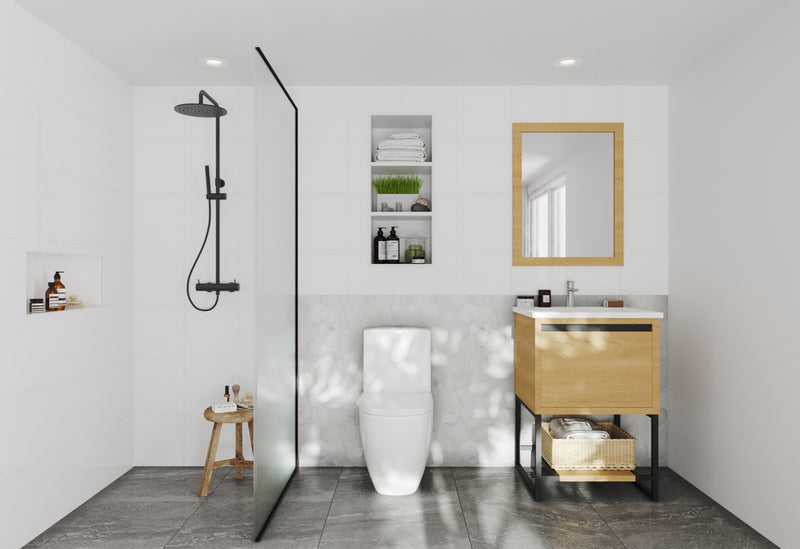 Laviva 313SMR-24CO-MW Alto 24" California White Oak Bathroom Vanity with Matte White VIVA Stone Solid Surface Countertop