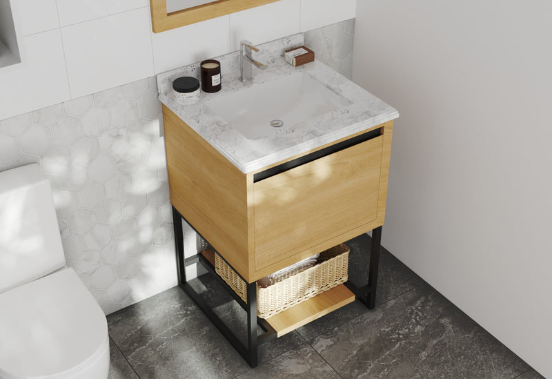 Laviva 313SMR-24CO-WC Alto 24" California White Oak Bathroom Vanity with White Carrara Marble Countertop