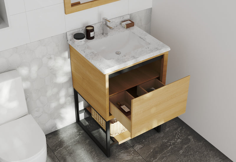 Laviva 313SMR-24CO-WC Alto 24" California White Oak Bathroom Vanity with White Carrara Marble Countertop