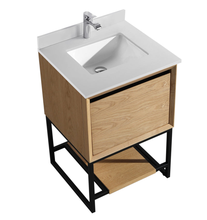 Laviva 313SMR-24CO-WQ Alto 24" California White Oak Bathroom Vanity with White Quartz Countertop