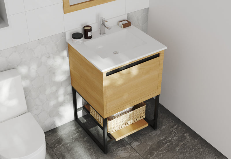 Laviva 313SMR-24CO-WQ Alto 24" California White Oak Bathroom Vanity with White Quartz Countertop
