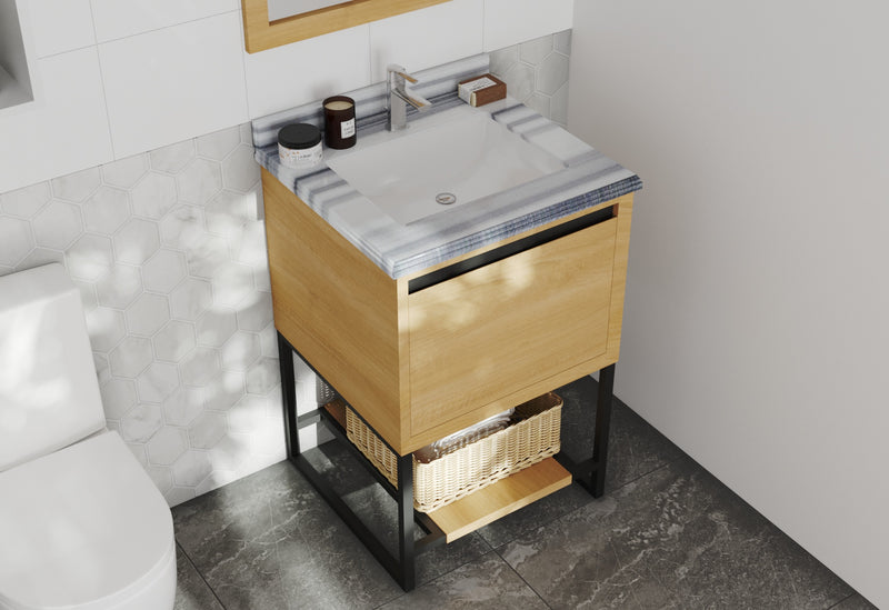 Laviva 313SMR-24CO-WS Alto 24" California White Oak Bathroom Vanity with White Stripes Marble Countertop - view 4
