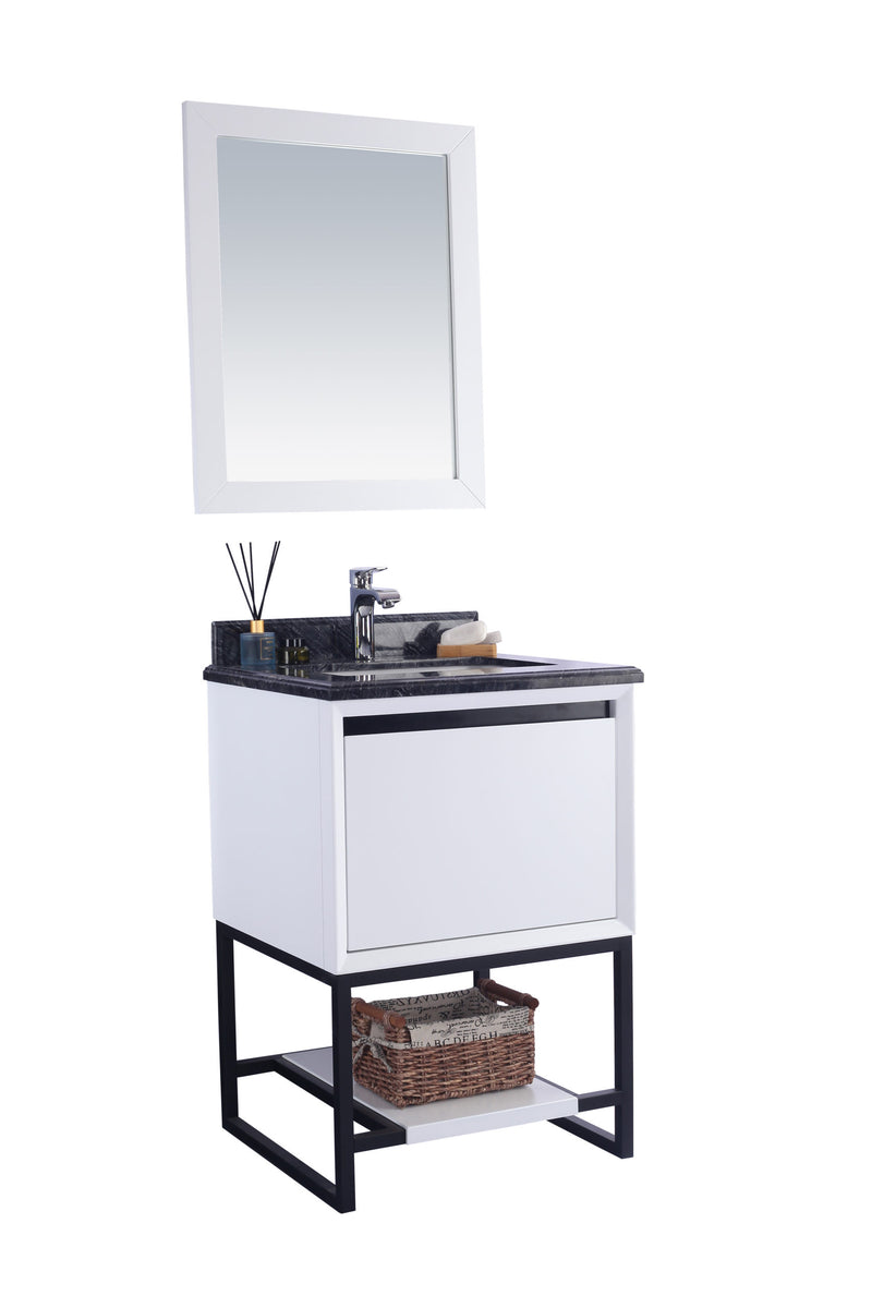 Laviva 313SMR-24W-BW Alto 24" White Bathroom Vanity with Black Wood Marble Countertop