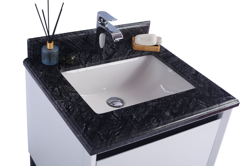 Laviva 313SMR-24W-BW Alto 24" White Bathroom Vanity with Black Wood Marble Countertop