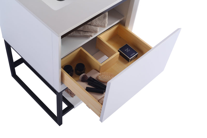 Laviva 313SMR-24W-BW Alto 24" White Bathroom Vanity with Black Wood Marble Countertop