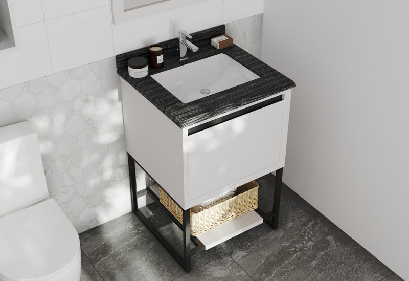 Laviva 313SMR-24W-BW Alto 24" White Bathroom Vanity with Black Wood Marble Countertop