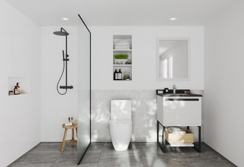 Laviva 313SMR-24W-BW Alto 24" White Bathroom Vanity with Black Wood Marble Countertop