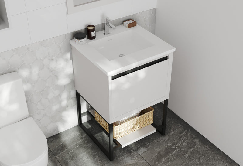 Laviva 313SMR-24W-MW Alto 24" White Bathroom Vanity with Matte White VIVA Stone Solid Surface Countertop