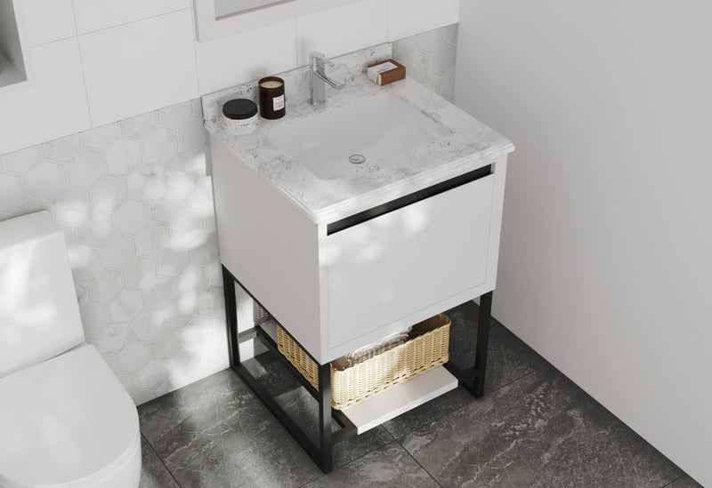 Laviva 313SMR-24W-WC Alto 24" White Bathroom Vanity with White Carrara Marble Countertop