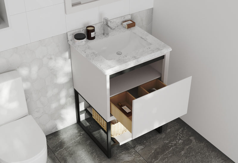 Laviva 313SMR-24W-WC Alto 24" White Bathroom Vanity with White Carrara Marble Countertop
