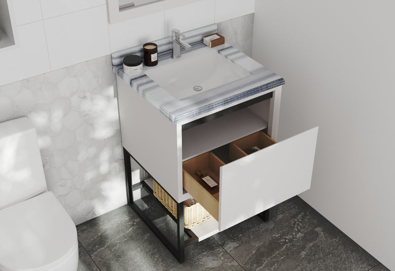 Laviva 313SMR-24W-WS Alto 24" White Bathroom Vanity with White Stripes Marble Countertop - view 7