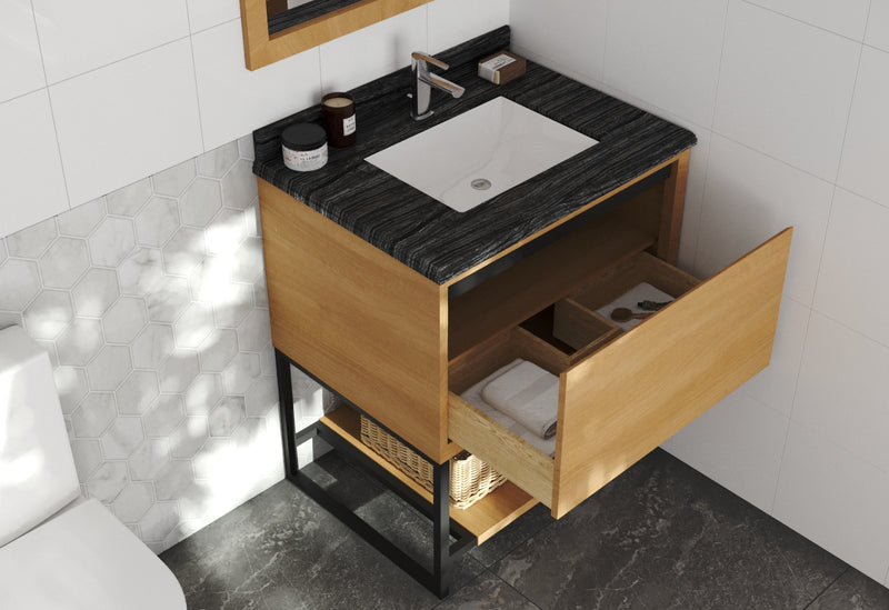 Laviva 313SMR-30CO-BW Alto 30" California White Oak Bathroom Vanity with Black Wood Marble Countertop