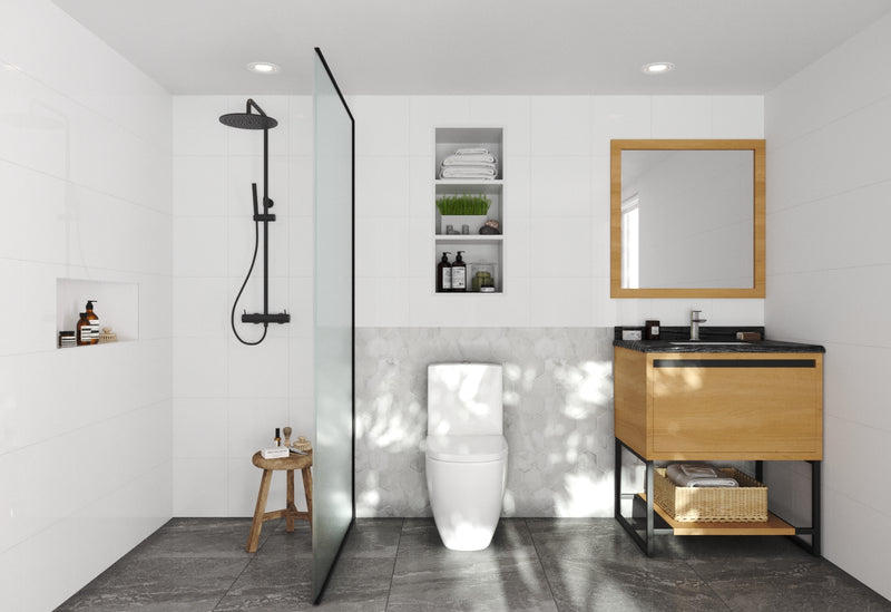 Laviva 313SMR-30CO-BW Alto 30" California White Oak Bathroom Vanity with Black Wood Marble Countertop