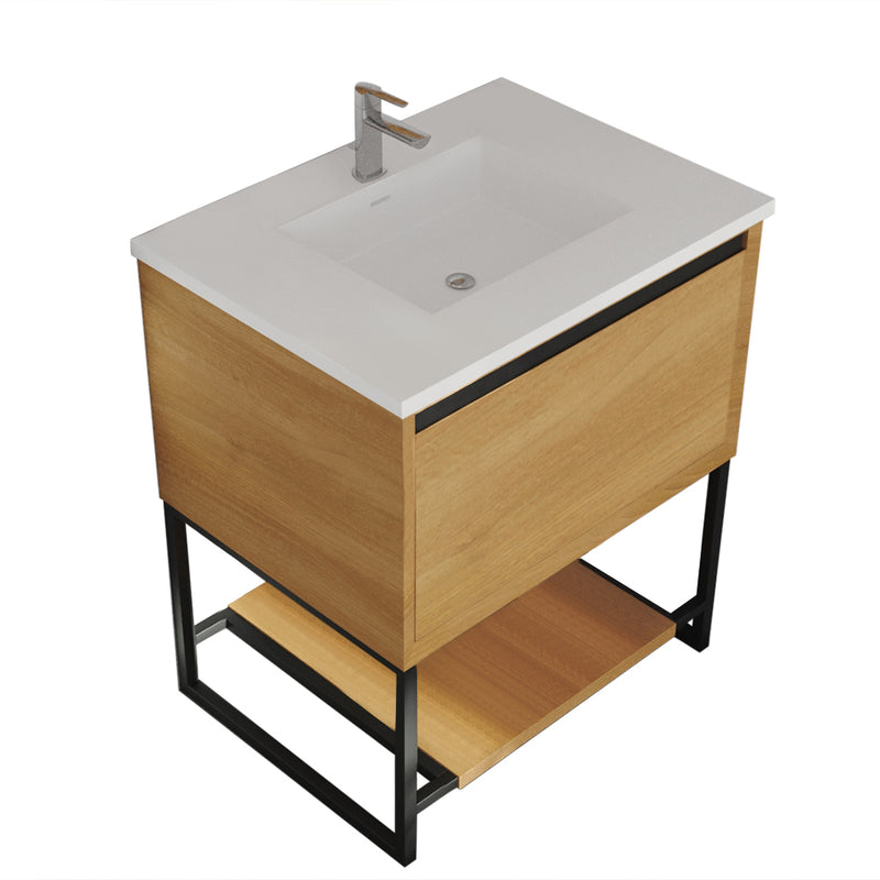 Laviva 313SMR-30CO-MW Alto 30" California White Oak Bathroom Vanity with Matte White VIVA Stone Solid Surface Countertop