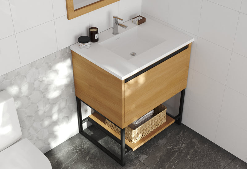Laviva 313SMR-30CO-MW Alto 30" California White Oak Bathroom Vanity with Matte White VIVA Stone Solid Surface Countertop