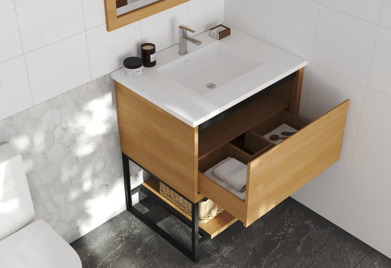 Laviva 313SMR-30CO-MW Alto 30" California White Oak Bathroom Vanity with Matte White VIVA Stone Solid Surface Countertop