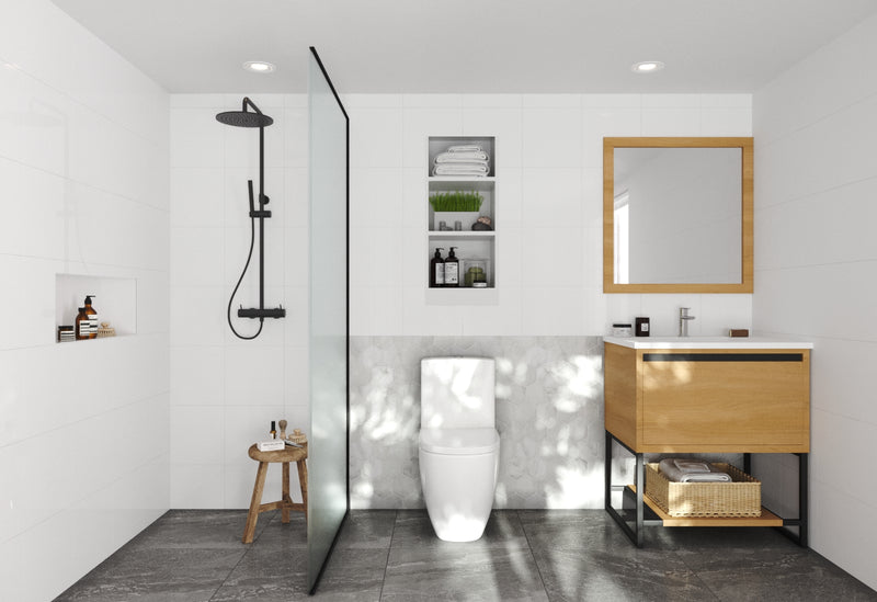 Laviva 313SMR-30CO-MW Alto 30" California White Oak Bathroom Vanity with Matte White VIVA Stone Solid Surface Countertop