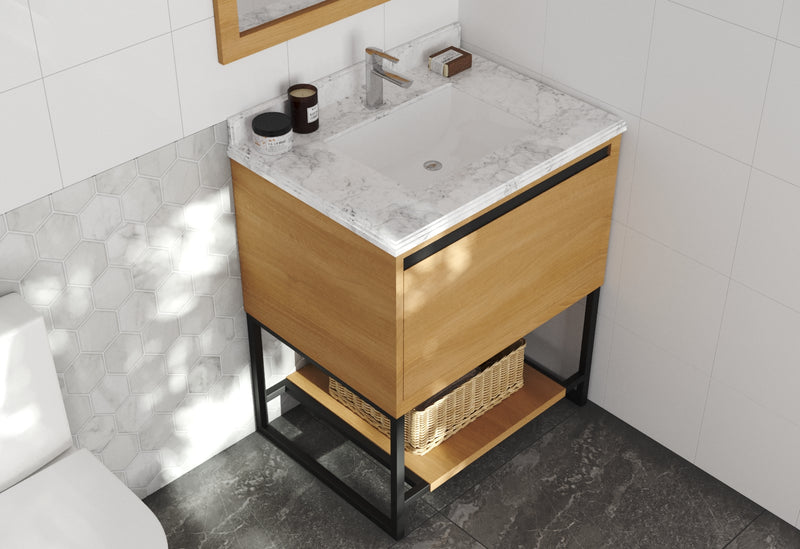 Laviva 313SMR-30CO-WC Alto 30" California White Oak Bathroom Vanity with White Carrara Marble Countertop