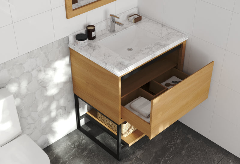 Laviva 313SMR-30CO-WC Alto 30" California White Oak Bathroom Vanity with White Carrara Marble Countertop