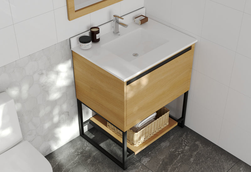 Laviva 313SMR-30CO-WQ Alto 30" California White Oak Bathroom Vanity with White Quartz Countertop