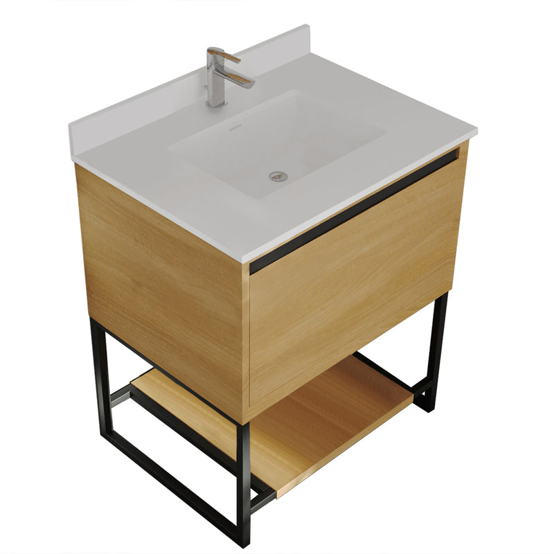 Laviva 313SMR-30CO-WQ Alto 30" California White Oak Bathroom Vanity with White Quartz Countertop