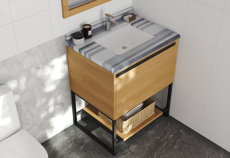 Laviva 313SMR-30CO-WS Alto 30" California White Oak Bathroom Vanity with White Stripes Marble Countertop