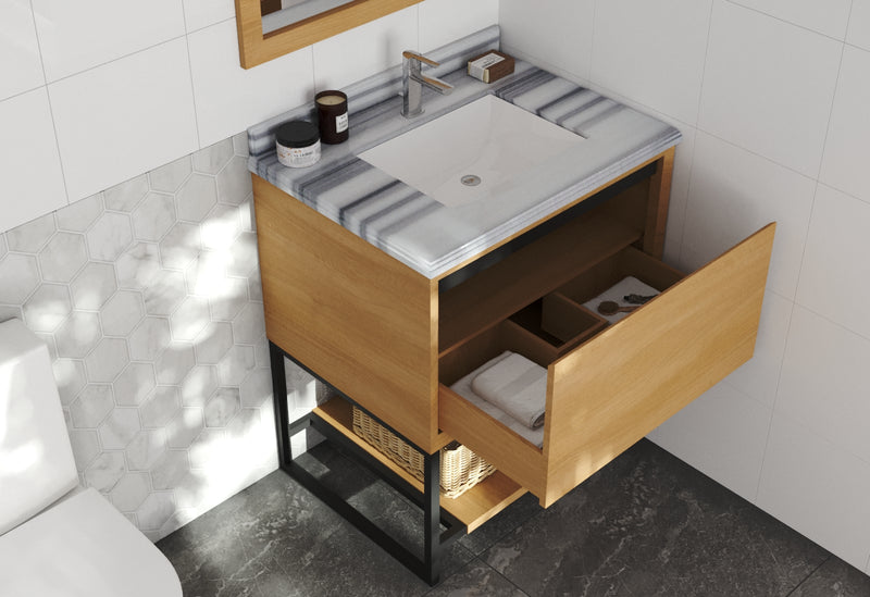 Laviva 313SMR-30CO-WS Alto 30" California White Oak Bathroom Vanity with White Stripes Marble Countertop